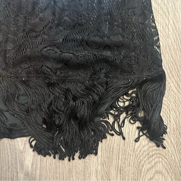 FREE‎ PEOPLE Shake It Blue Black Ombré Crochet Tie Dye Fringe Dress Size 2 - Picture 5 of 9